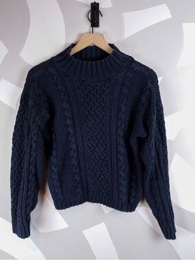Vintage 80's 100% Cotton Contempo Casuals Cable Knit Navy Sweater